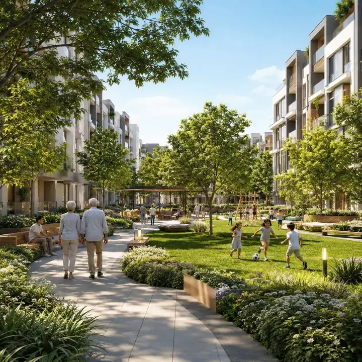 Casagrand Sunside landscaped gardens at off Sarjapur Road in Sompura, East Bengaluru