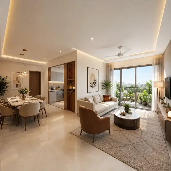 Casagrand Sunside show-home living interior at off Sarjapur Road in Sompura, East Bengaluru