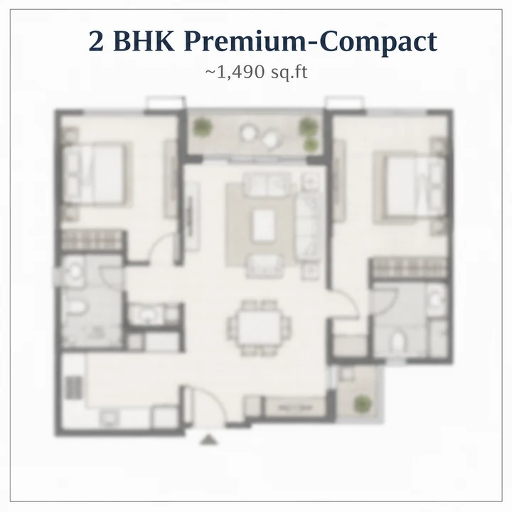 Casagrand Sunside 2 BHK Premium-Compact floor plan layout Casagrand Sunside 2 BHK Premium-Compact floor plan layout